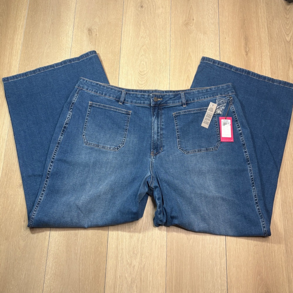 Vince Camuto Urban Jungle Wide Leg Jeans 24W Sunwash Blue High Rise Patch Pocket